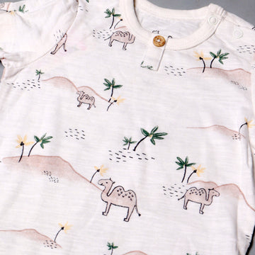 WHITE WITH CAMEL & TREES PRINTED ROMPER FOR SUMMERS